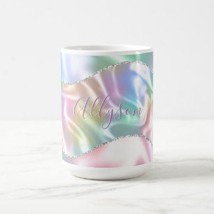 Anpassa Lila-skript i Namn, Iridescent Wave Kaffemugg