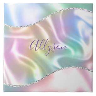 Anpassa Lila-skript i Namn, Iridescent Wave Kakelplatta