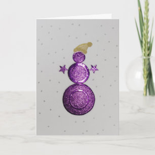 Anpassa Lila snögubbe och silver stjärnor Helgkort