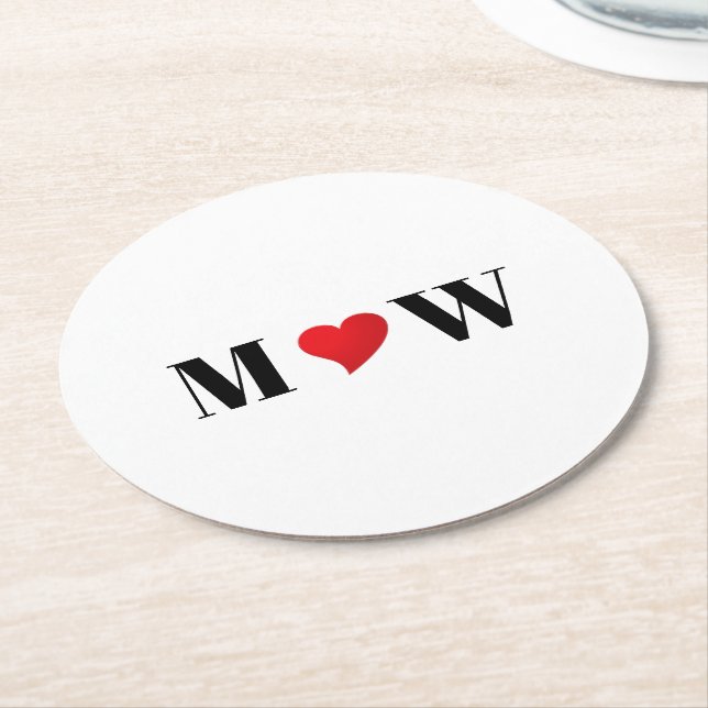 Anpassa lite initialer A Kärlek B-hjärta Underlägg Papper Rund (Vinklad)