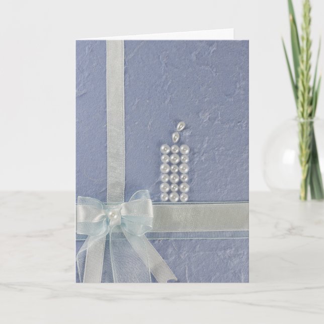 Anpassa ljus med vita pärlor, bölj baptism kort (Framsida)
