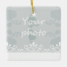 Anpassa ljusblått Vita Swirls Bröllop-foto Julgransprydnad Keramik