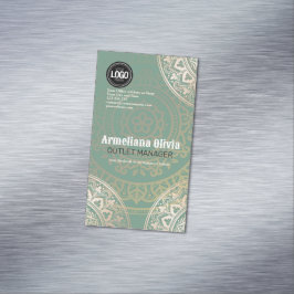 Anpassa Logotyp | Elegant Grönt Yoga Magnetiska Visitkort