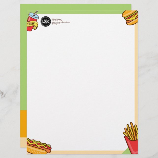 Anpassa Logotyp | Hamburger Hotdog Theme Brevhuvud (Fram/baksida)