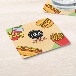 Anpassa Logotyp | Hamburger Hotdog Theme Underlägg Papper Kvadrat