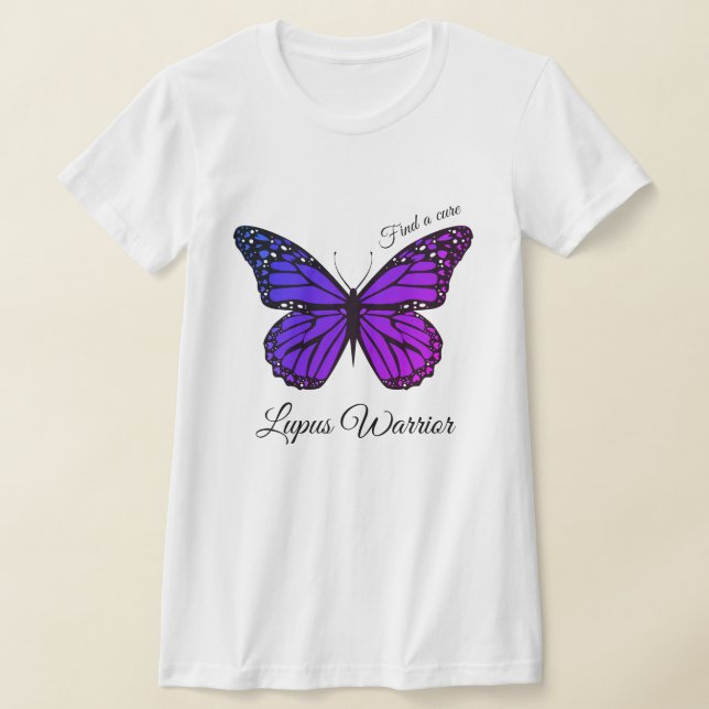 Anpassa Lupus Support Söt Lila Butterfly T Shirt (Laydown)