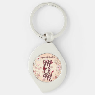 Anpassa Lycklig Mors dag Mamma Blommigt för uppvär Swirl Silverfärgad Nyckelring