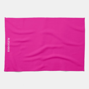 Anpassa Magenta Bright Rosa Plain Solid White Kökshandduk