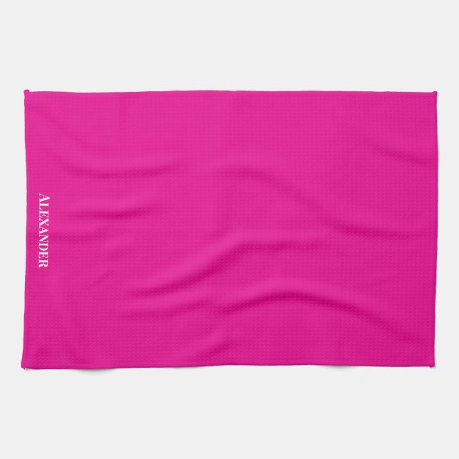 Anpassa Magenta Bright Rosa Plain Solid White Kökshandduk (Horisontell)
