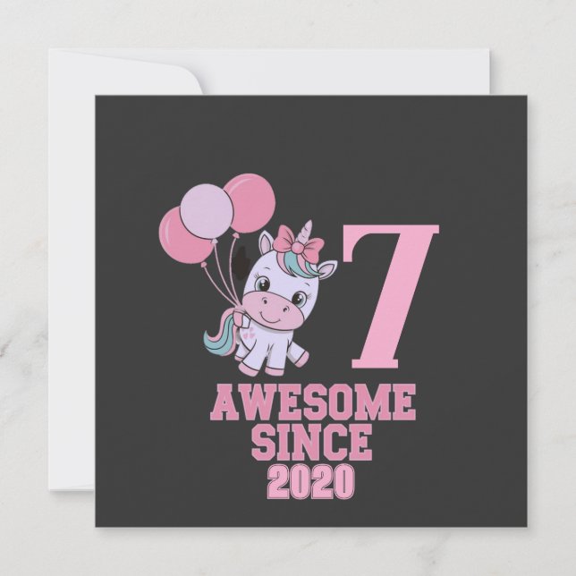 Anpassa magisk 7 års gammal enhörningsflicka inbjudningar (Framsida)