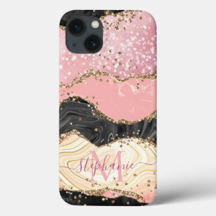 Anpassa marble Rosa Gnistra Guld Glitter Agate