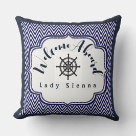 Anpassa marinblått och vitt med Frakt Wheel Kudde