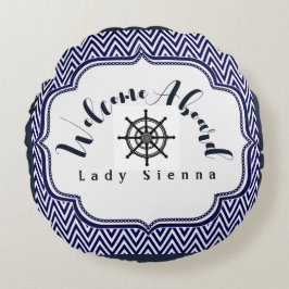 Anpassa marinblått och vitt med Frakt Wheel Rund Kudde