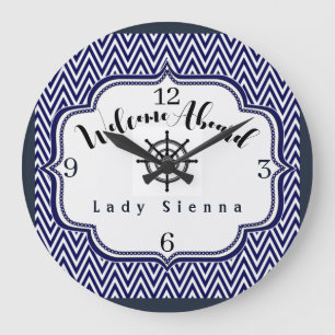 Anpassa marinblått och vitt med Frakt Wheel Stor Klocka