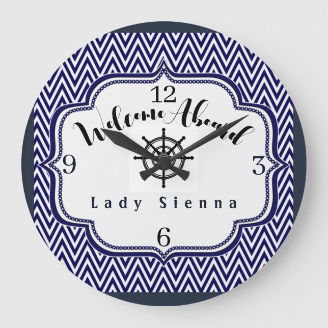 Anpassa marinblått och vitt med Frakt Wheel Stor Klocka (Framsida)
