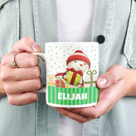 Anpassa med färgfull jul i Namn Snögubbe Kaffemugg