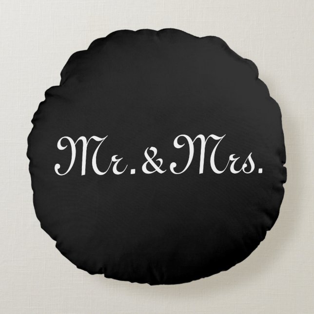 Anpassa med initialer par monogram svart vitt rund kudde (Framsidan)