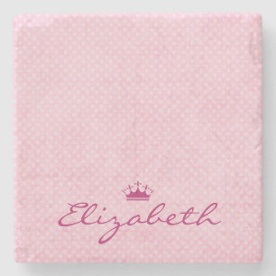 Anpassa med Lila Tiara på Rosa Polka dots Underlägg Sten