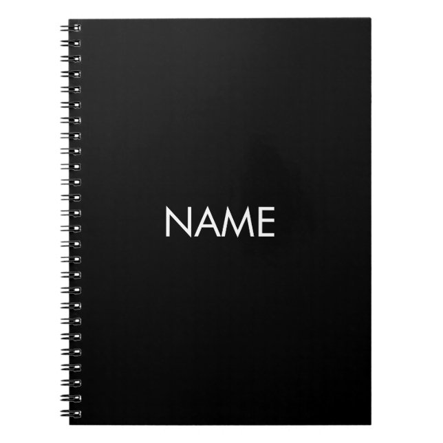 Anpassa med namn, svartvit text med minimalistisk  anteckningsbok (Framsidan)