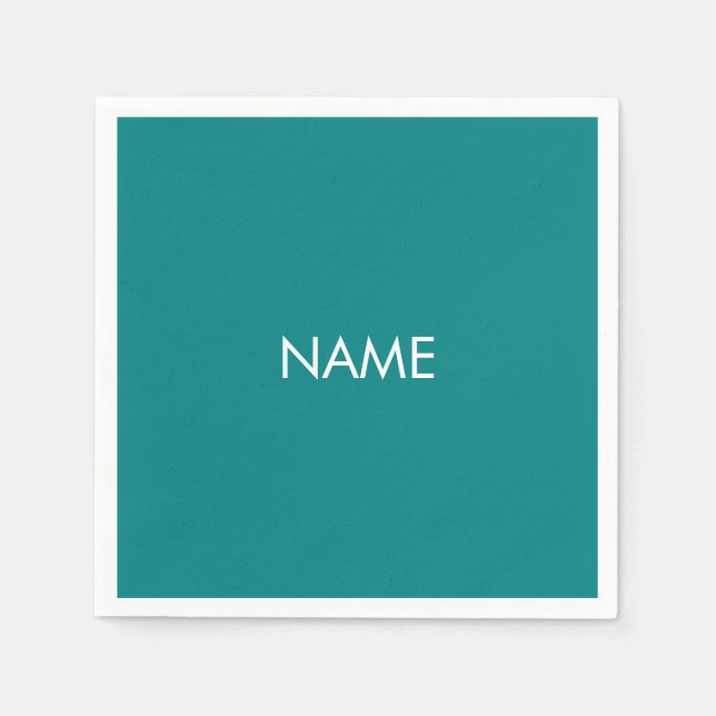 Anpassa med namn, textminimalistiskt teal vitt pappersservett (Framsidan)
