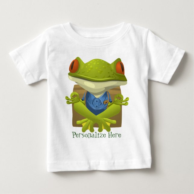 Anpassa Meditation Grönt Frog Funny T Shirt (Framsida)