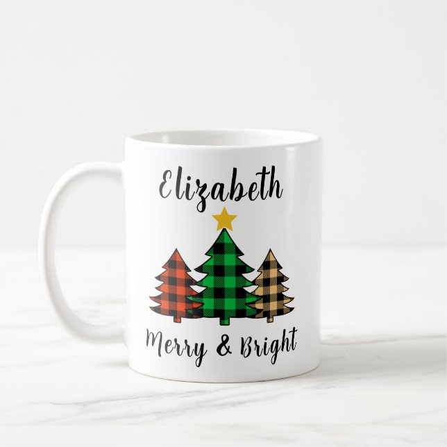 Anpassa Merry & Bright Träd Coffee Mugg (Vänster)