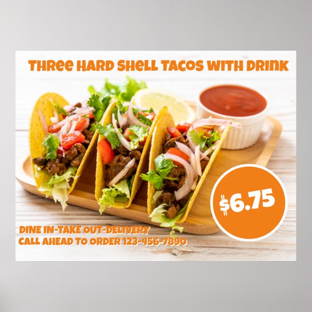 Anpassa mexikansk hård Snäcka för livsmedel Tacos  Poster (Framsidan)