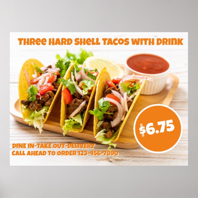 Anpassa Mexikansk mat Hårda tacos Dryck Enormt Poster (Framsidan)