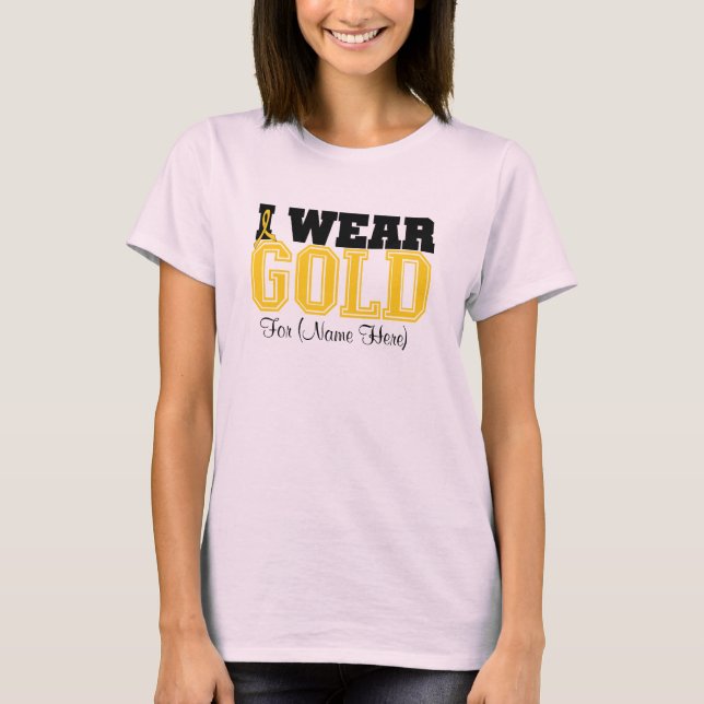 Anpassa mig i Bära, Guld, barncancer T Shirt (Framsida)