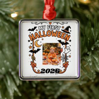 Anpassa Min Första Halloween 2026 Baby Foto Namn T Julgransprydnad Metall