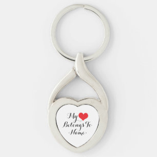 Anpassa Mitt Hjärta Tillhör <Name> Twisted Heart Silverfärgad Nyckelring