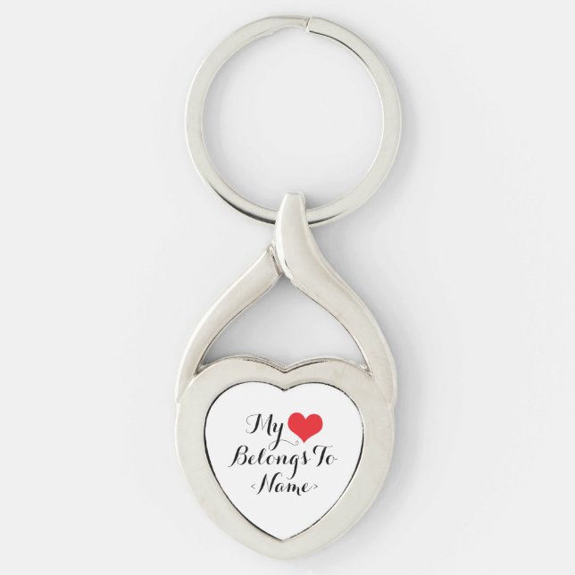 Anpassa Mitt Hjärta Tillhör <Name> Twisted Heart Silverfärgad Nyckelring (Framsidan)