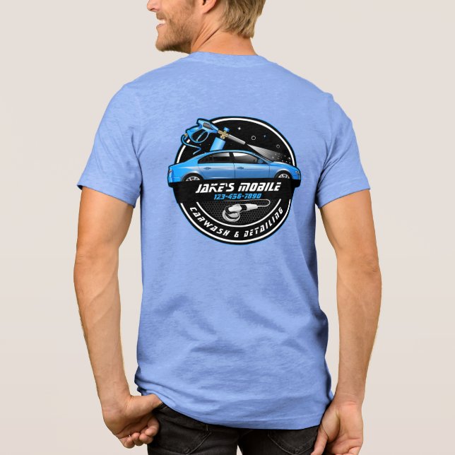 Anpassa Mobile Car Tvätta Detailing Blue Business T Shirt (Baksida)