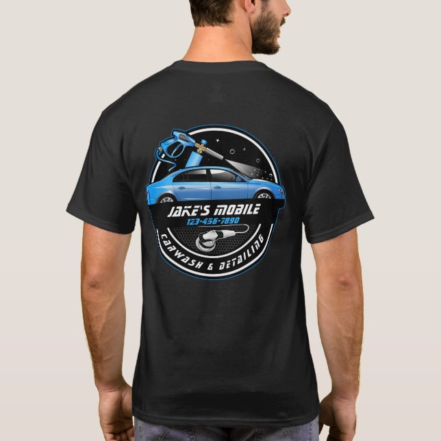 Anpassa Mobile Car Tvätta Detailing Blue Business T Shirt (Baksida)