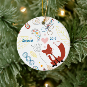 Anpassa Modern Fox Woodland Mönster Julgransprydnad Keramik