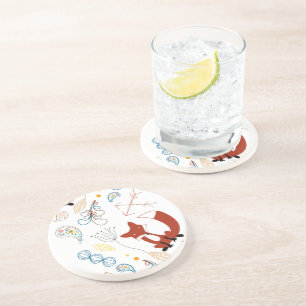 Anpassa Modern Fox Woodland Mönster Underlägg Sandsten
