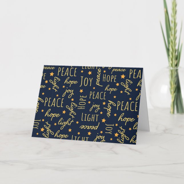 Anpassa Modern Navy & Guld med julmanus  Helgkort (Framsida)