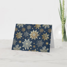 Anpassa Modern Navy & Guld Snöflingor Helgkort