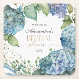 Anpassa Möhippa Blue Hydrangeas Välkommen Underlägg Papper Kvadrat