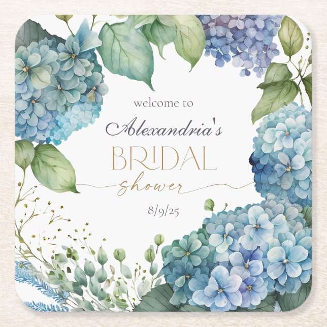 Anpassa Möhippa Blue Hydrangeas Välkommen Underlägg Papper Kvadrat (Framsidan)