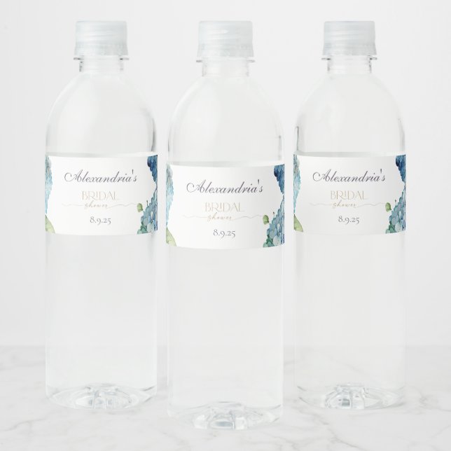 Anpassa Möhippa Blue Hydrangeas Vattenflaska Etikett (Flaskor)