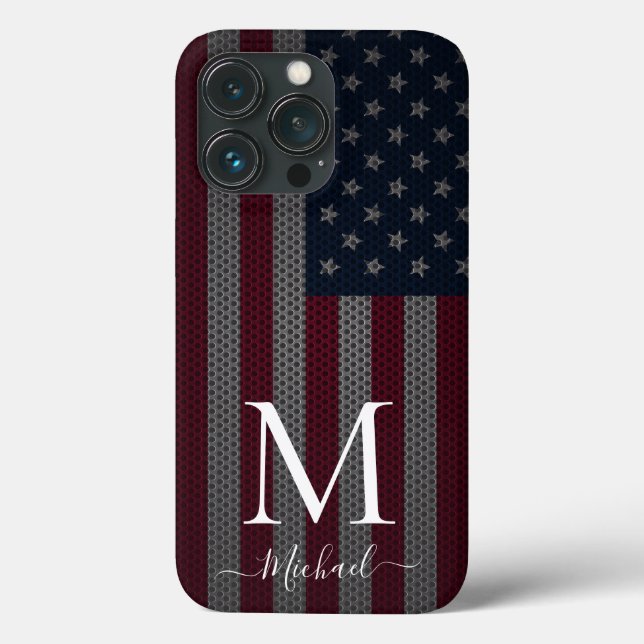 Anpassa Monogram American Flagga Metallic Mesh (Baksida)