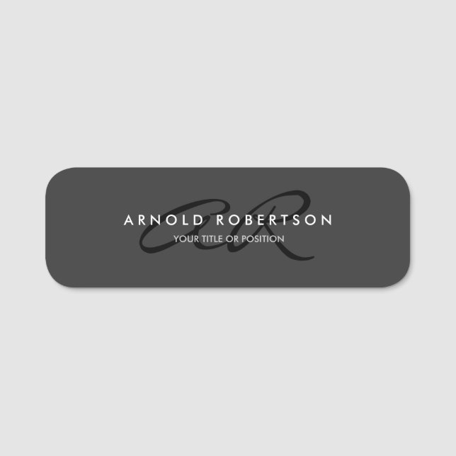 Anpassa Monogram Enkel Grå Svart Lägg Till Namn Namnbricka (Framsida)