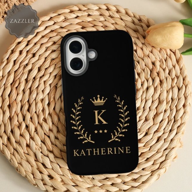 Anpassa Monogram för Svartvit Guld i Namn & initia (Customize Name & Initial Black White Gold Monogram Case-Mate iPhone Case)