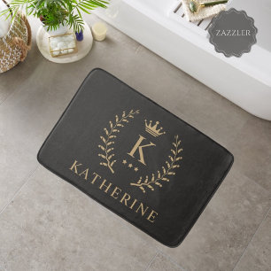 Anpassa Monogram för Svartvit Guld i Namn & initia Badrumsmatta