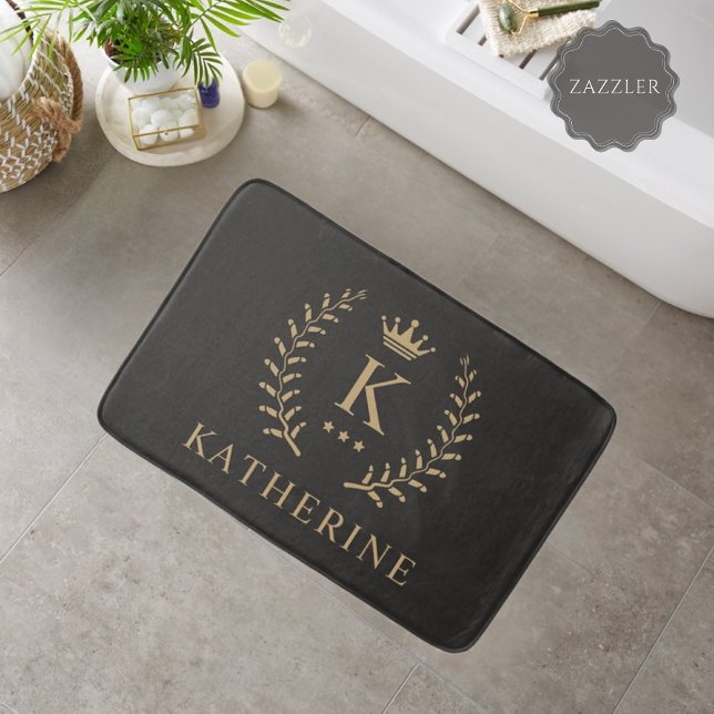 Anpassa Monogram för Svartvit Guld i Namn & initia Badrumsmatta (Customize Name & Initial Black White Gold Monogram Bath Mat)