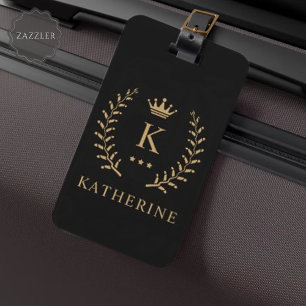 Anpassa Monogram för Svartvit Guld i Namn & initia Bagagebricka