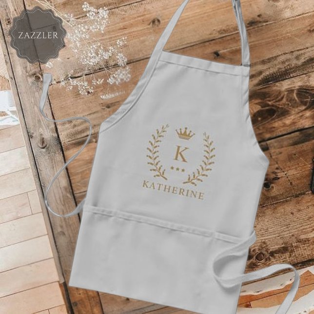 Anpassa Monogram för Svartvit Guld i Namn & initia Förkläde (Customize Name & Initial Black White Gold Monogram Adult Apron)