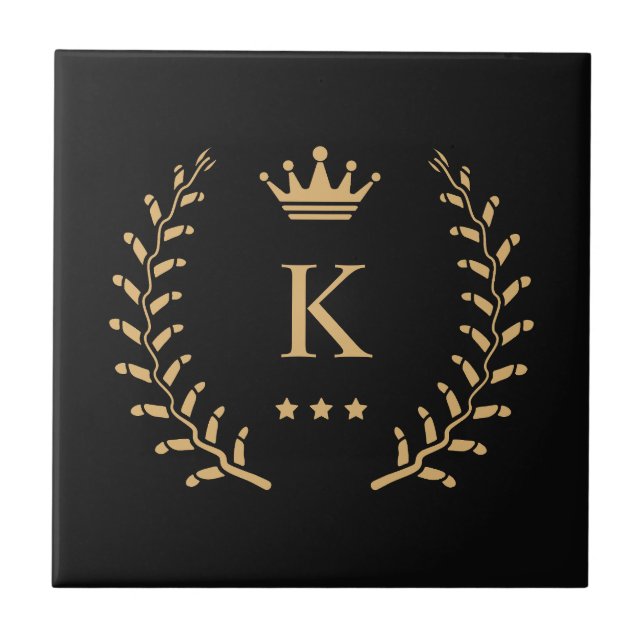 Anpassa Monogram för Svartvit Guld i Namn & initia Kakelplatta (Framsidan)