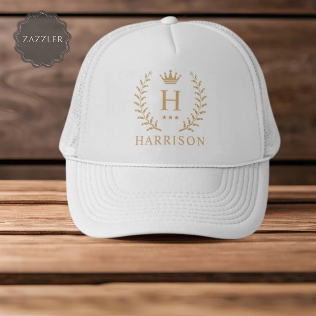 Anpassa Monogram för Svartvit Guld i Namn & initia Keps (Customize Name & Initial Black White Gold Monogram Trucker Hat)